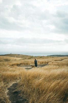 Homme qui se balade dans la savane à Saint-Paul, à la Réunion.